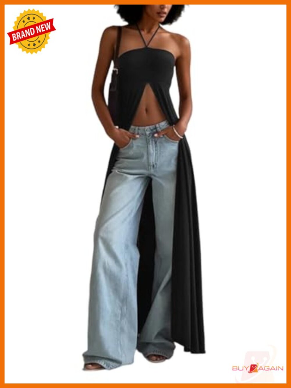 Halter Maxi Top High Split Flowy Boho Duster Cover Up